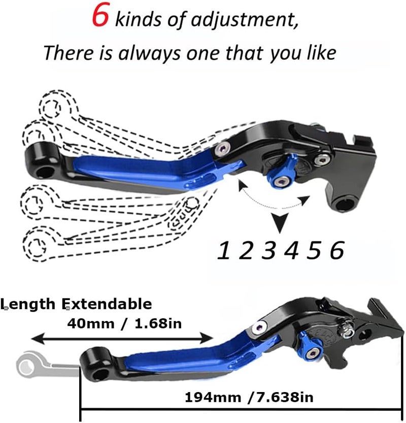 FREAXLL Suzuki GSX-R 600 750 1000 Motocycle Brake Clutch Levers Set - Black/Blue - Image 4